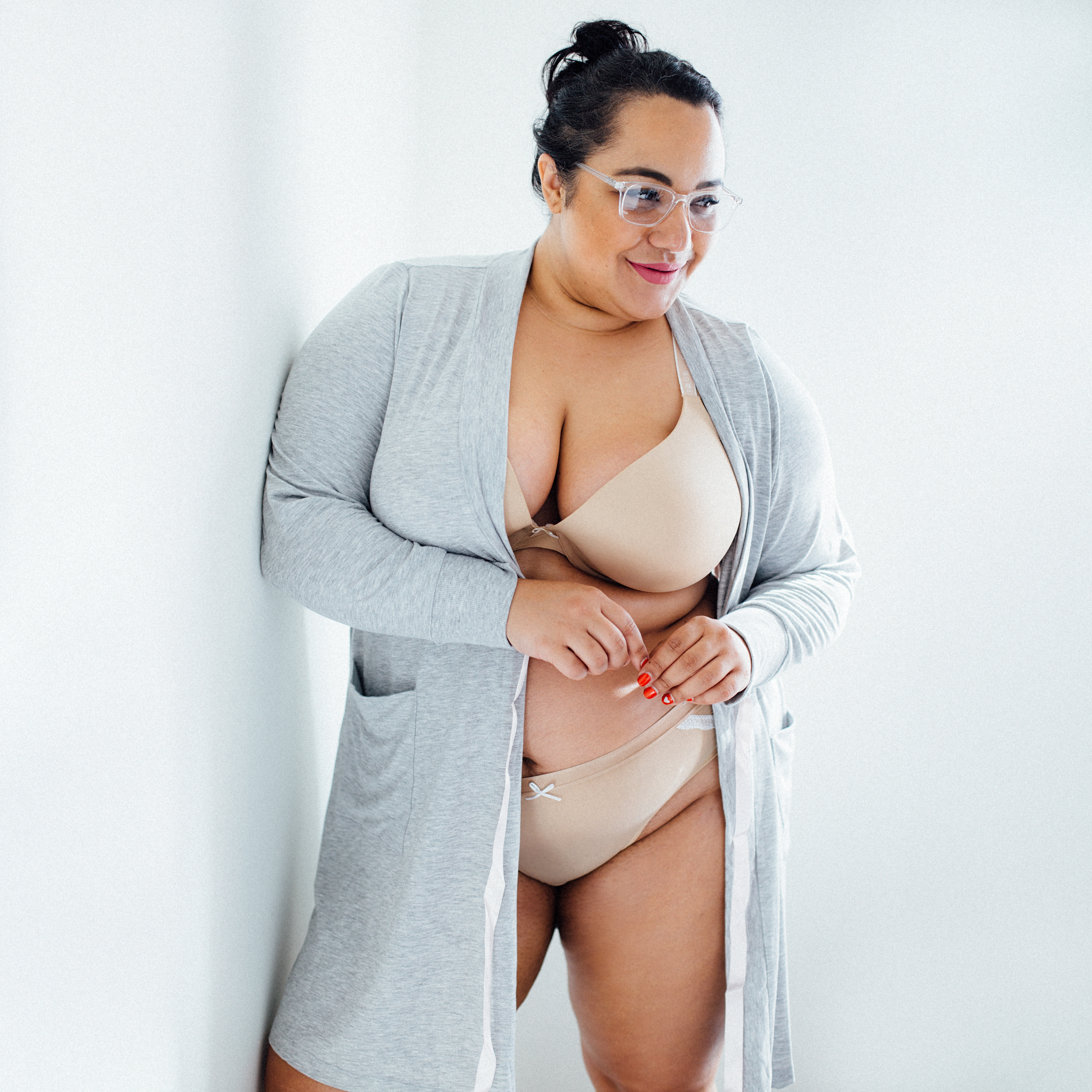 The Chief of Style in Lane Bryant Cacique So Light Soft Plunge Plus Size Bra, Panties, and Bathrobe