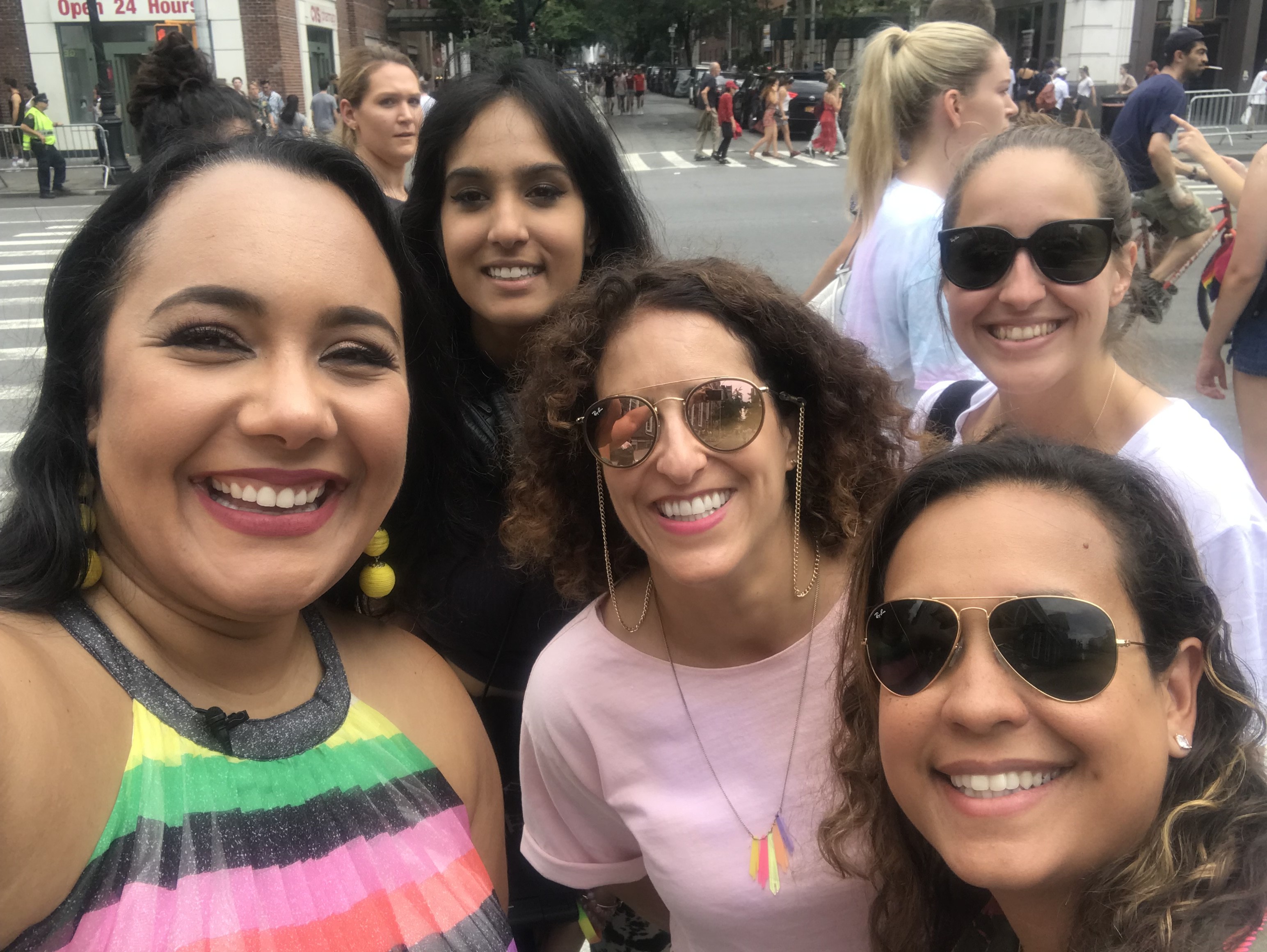 Amy Stretten, The Chief of Style, at NYC Pride 2018 with Mic for Dove