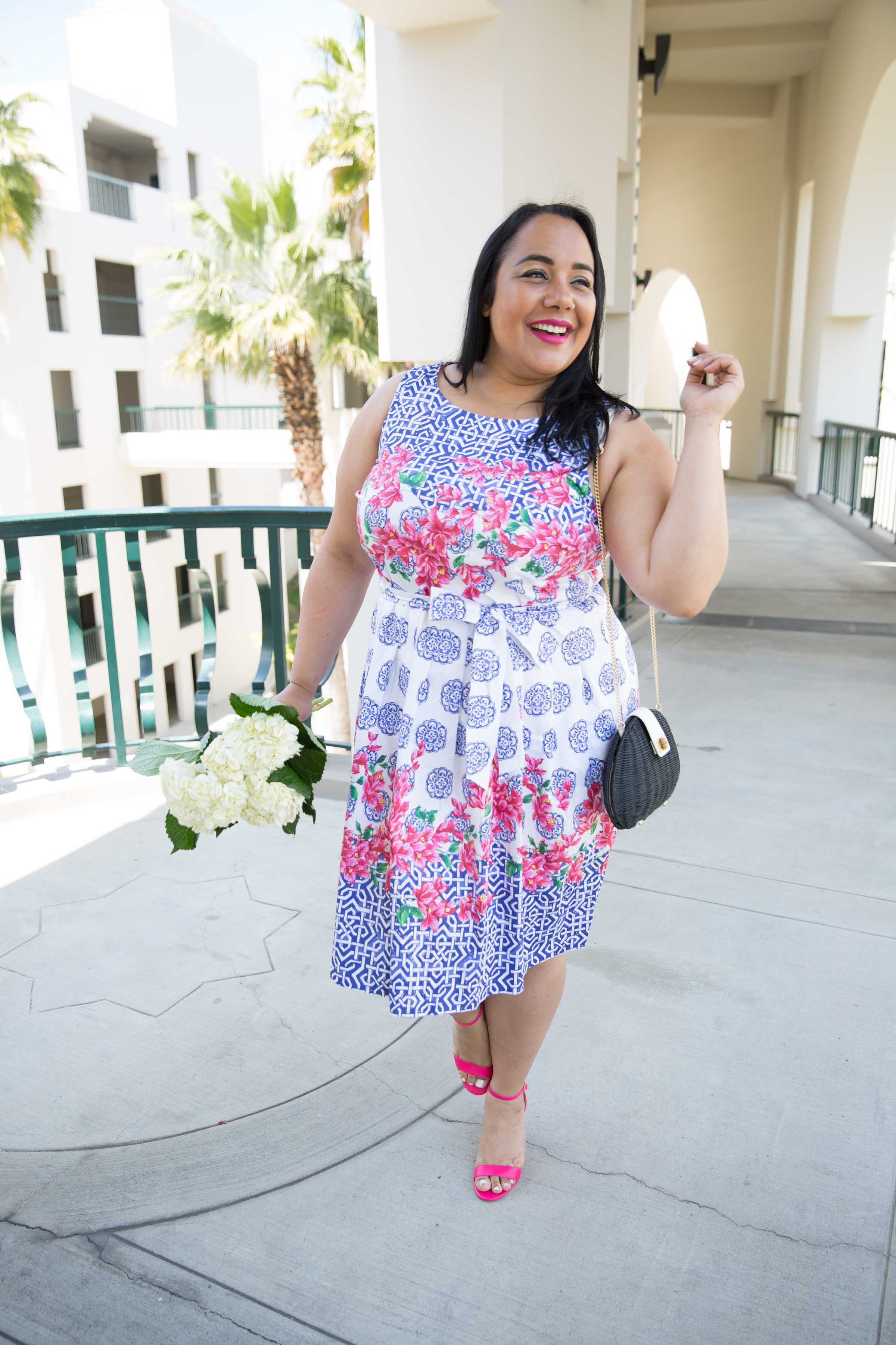 Amy Stretten, The Chief of Style at Beverly Hills City Hall wearing a spring mosaic dress by Talbots.
