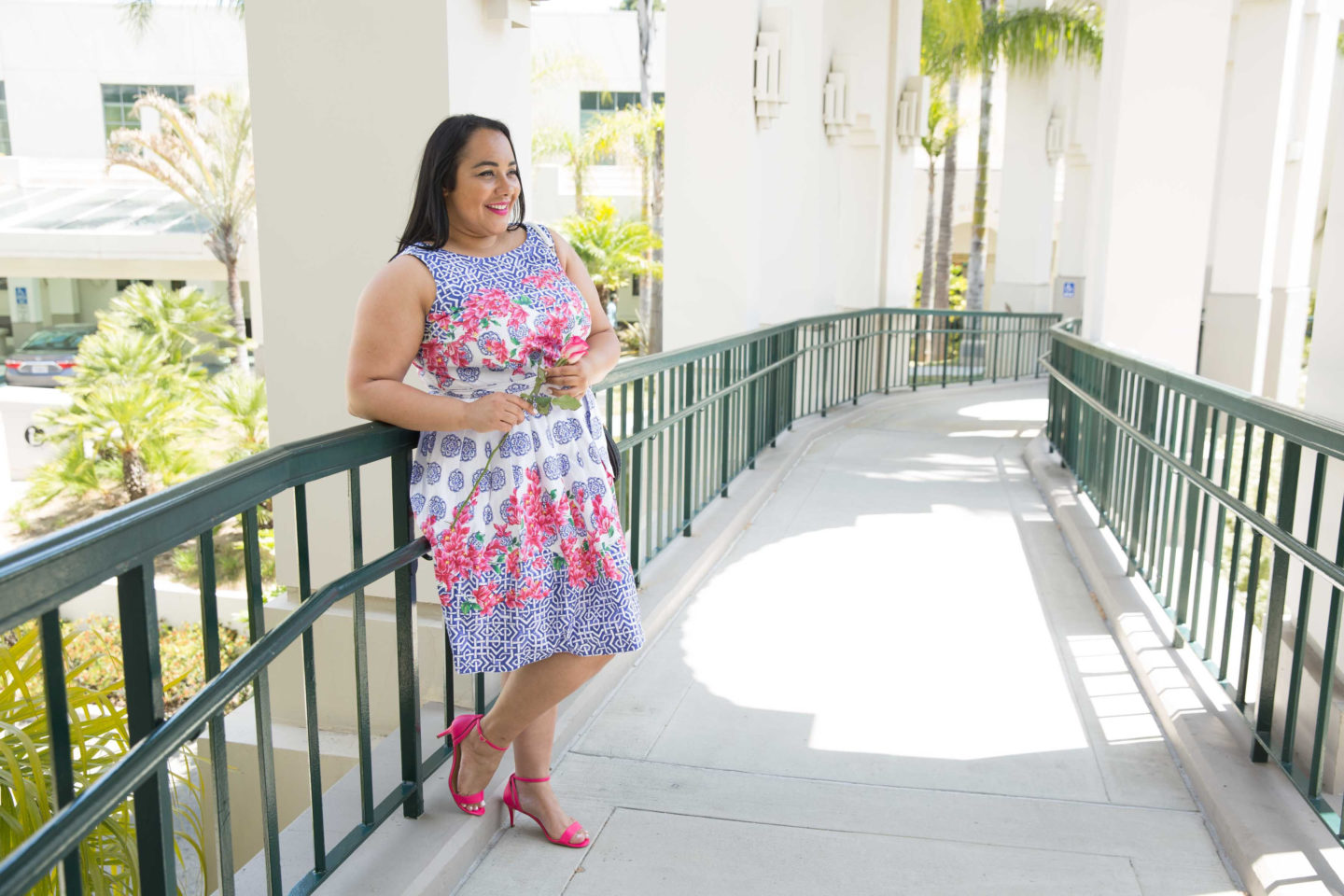 Amy Stretten, The Chief of Style at Beverly Hills City Hall wearing a spring mosaic dress by Talbots.