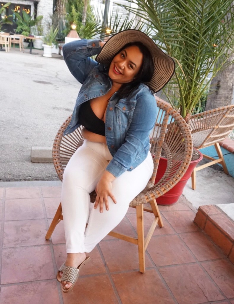 Amy Stretten, The Chief of Style, wearing fashion forward plus size pieces from the Lane Bryant and Cacique online only Resort Collection