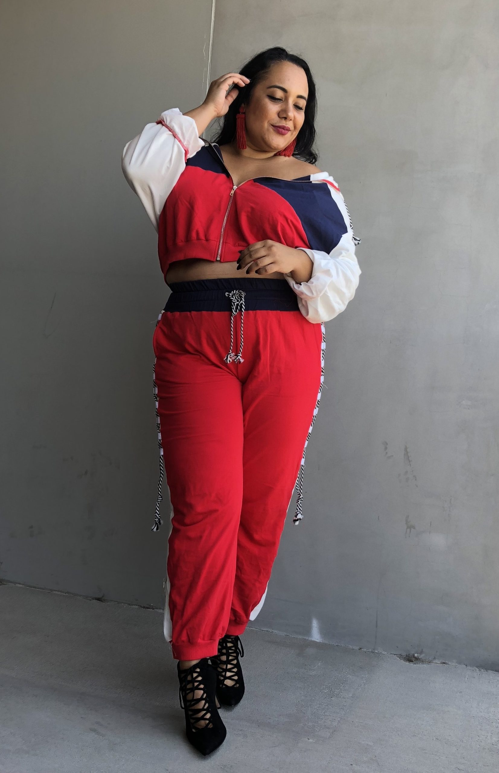 Plus size tracksuits for the coronavirus quarantine from FashionNova Curve modeled by Chief of Style, Amy Stretten.